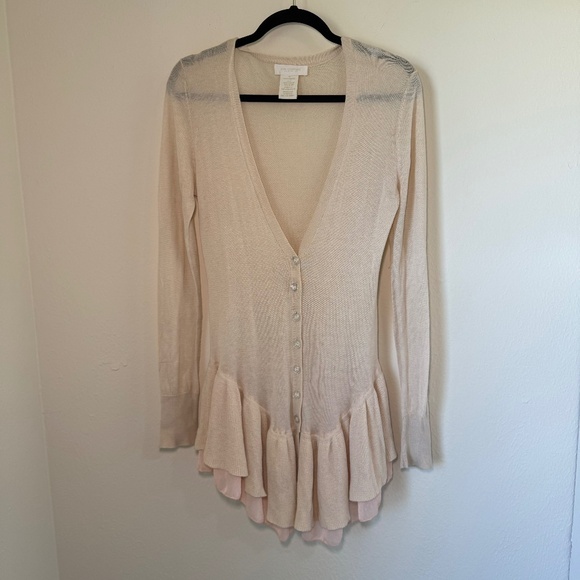 MM Couture by Miss Me Women's V-Neck Button Up Sweater Cream Blush MD - Picture 1 of 6